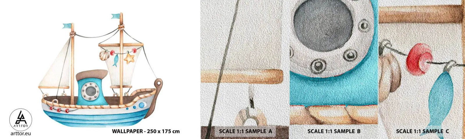 Amostra de papel de parede Premium Sand - Vamos a isso! - Enviar, Infantil, Náutico - 100x30 cm