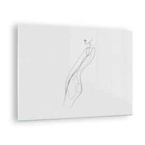 Quadro em vidro - Uma linha minimalista representando uma silhueta feminina - 70x50cm - Apenas uma promessa - Decoração de parede moderna para a sala de estar e quarto ARTTOR