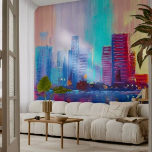 Papel de Parede Autocolante Deluxe Sticker - Banhada em cores - Cidade, Arquitetura, Pedaço - 250x175 cm