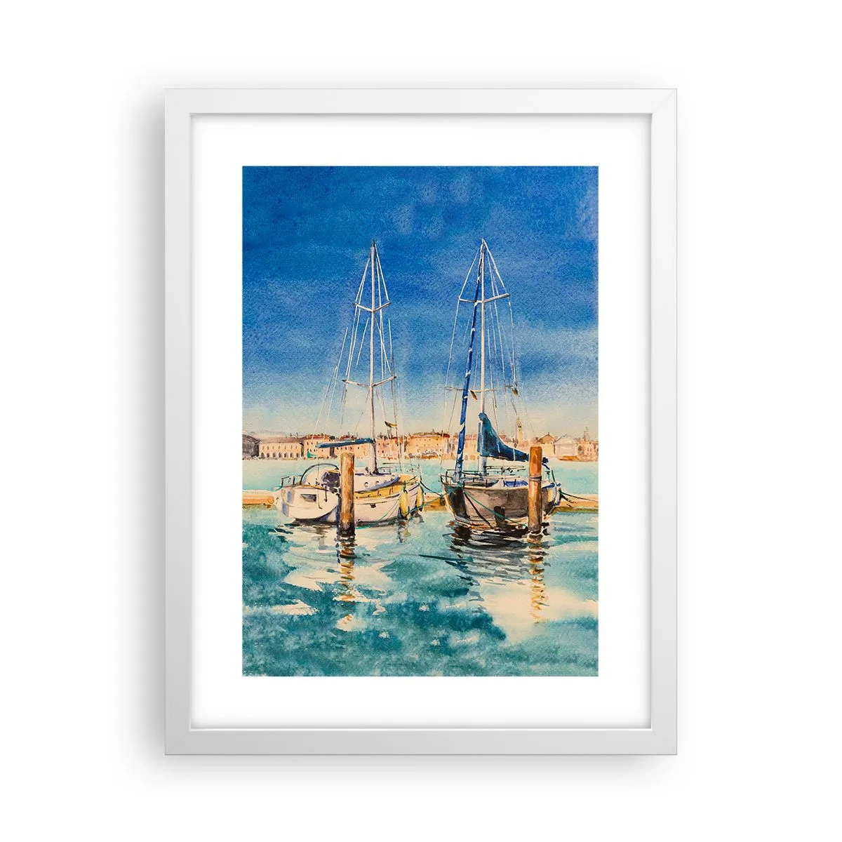 Pôster em moldura branca - Lagoa ensolarada - 30x40 cm