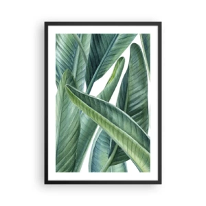 Pôster com moldura preta - Folhas de bananeira verde em estilo aquarela - 50x70cm - O próprio verde - Decoração de parede moderna para a sala de estar e quarto ARTTOR