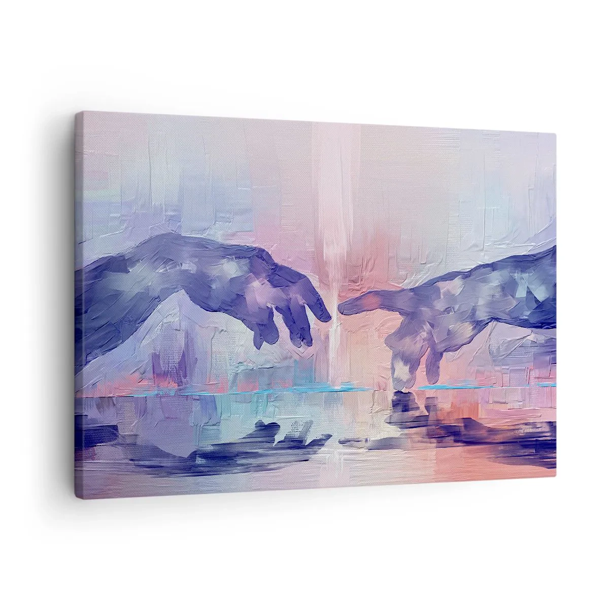 Quadro em tela - Mãos simbólicas em cores abstratas, remetendo ao tema da criação - 70x50cm - Faísca divina da vida - Decoração de parede moderna para a sala de estar e quarto ARTTOR