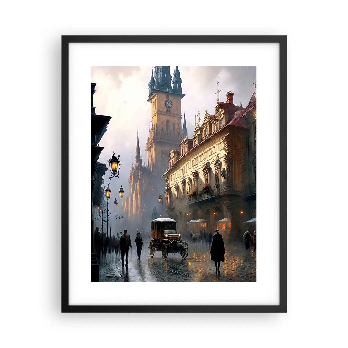 Pôster com moldura preta - O encanto de uma noite em Praga - 40x50 cm