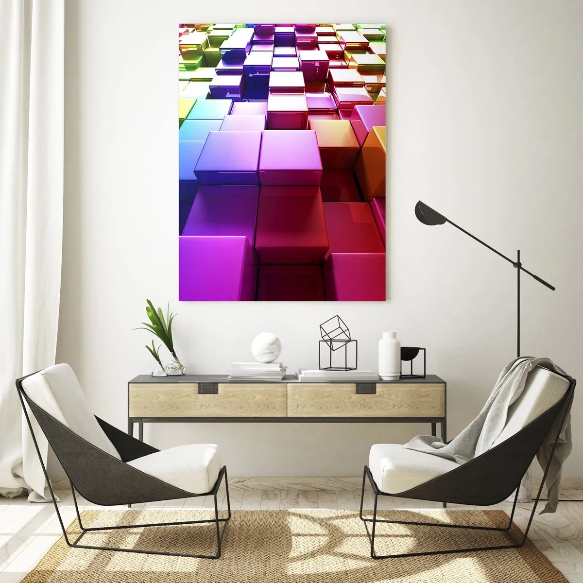 Quadro em vidro - Op-art juntos como uma equipa - 80x120 cm