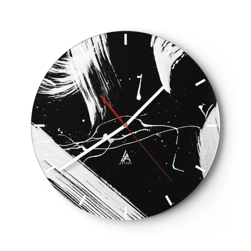 Relógio de parede - Relógio em vidro - Abstração em preto e branco com pinceladas dinâmicas - 30x30cm - Quebrar a escuridão - Decoração de parede moderna para a sala de estar, cozinha e quarto ARTTOR