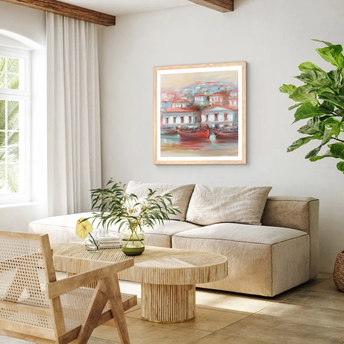 Pôster com moldura de carvalho claro - Cidade feliz - 30x30 cm