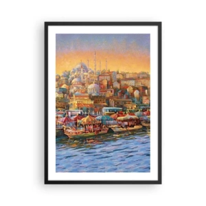Pôster com moldura preta - Uma paisagem urbana colorida com mesquitas à beira da água - 50x70cm - Conto de Istambul - Decoração de parede moderna para a sala de estar e quarto ARTTOR