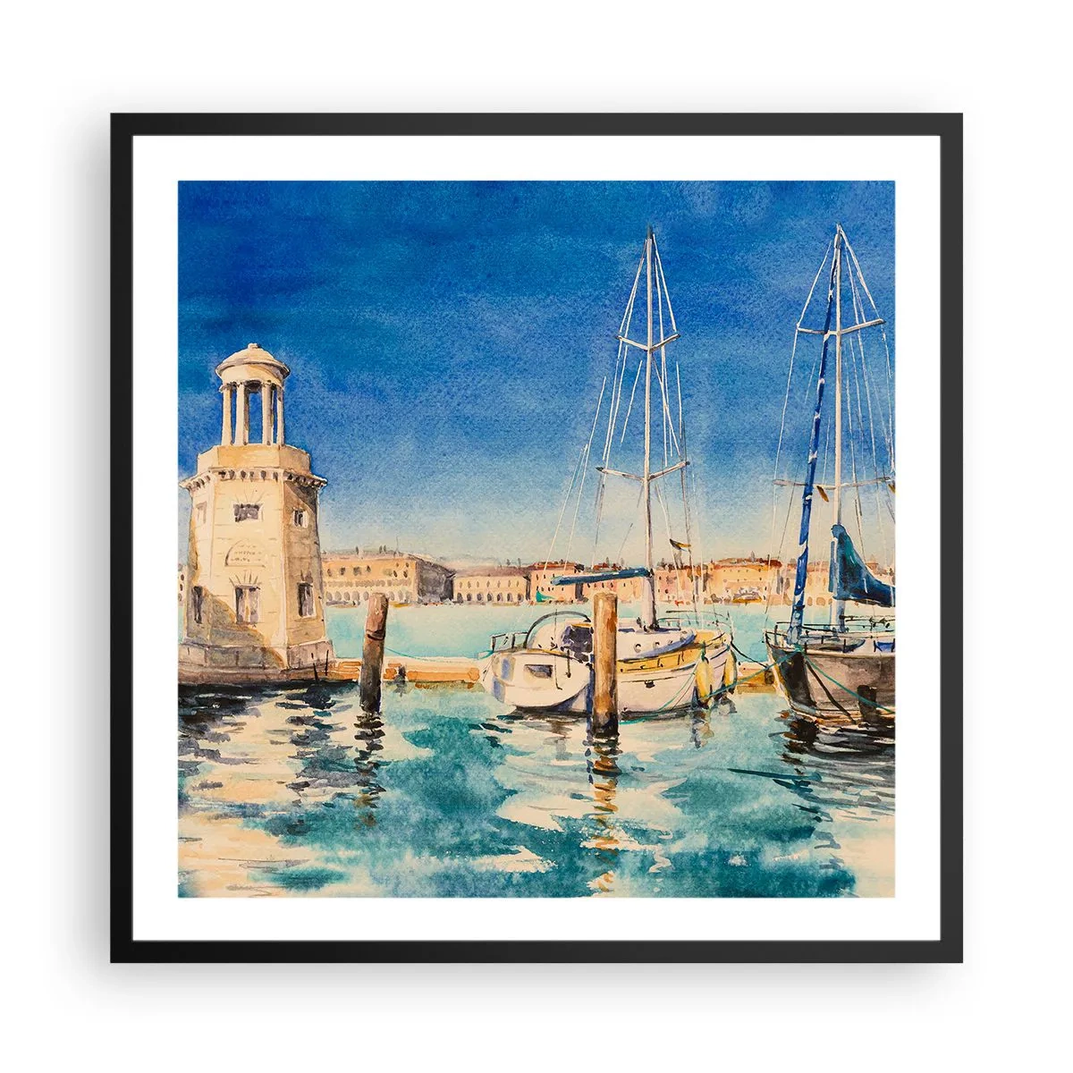 Pôster com moldura preta - Lagoa ensolarada - 60x60 cm