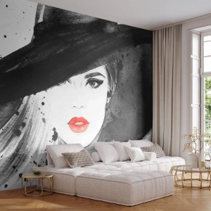 Papel de Parede Autocolante Deluxe Sticker - Dama de Preto - Mulher, Rosto de mulher, Retrato de uma mulher - 100x70 cm