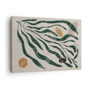 Quadro em tela - Linhas e formas orgânicas em verde e bege - 70x50cm - Entre a vegetação - Decoração de parede moderna para a sala de estar e quarto ARTTOR