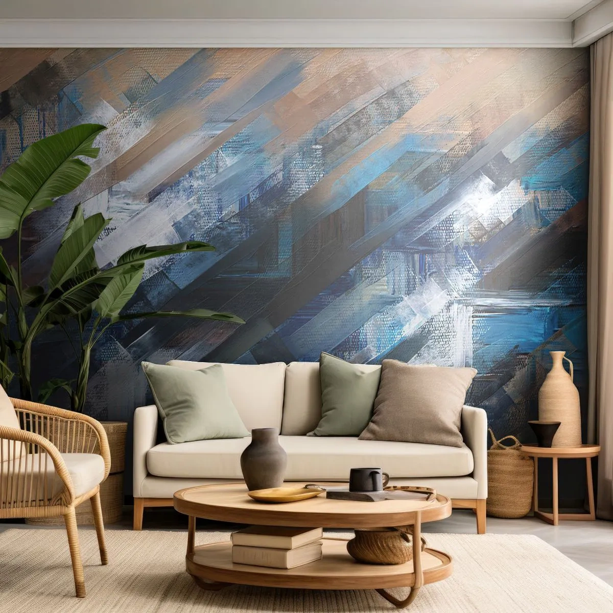 Papel de Parede Standard Eco - Numa diagonal azul - Pedaço, Abstração, Tintas - 250x175 cm