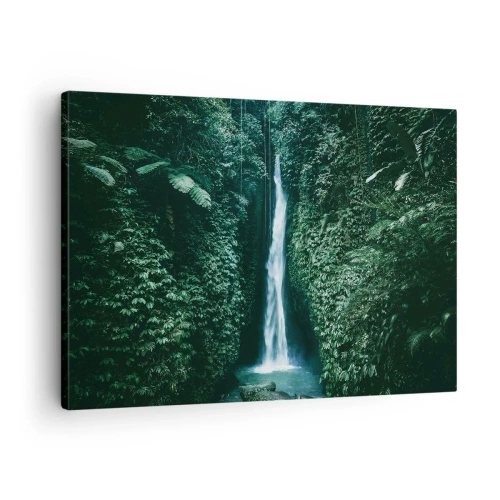 Quadro em tela - Uma cachoeira cercada por densa vegetação tropical - 70x50cm - Primavera tropical - Decoração de parede moderna para a sala de estar e quarto ARTTOR