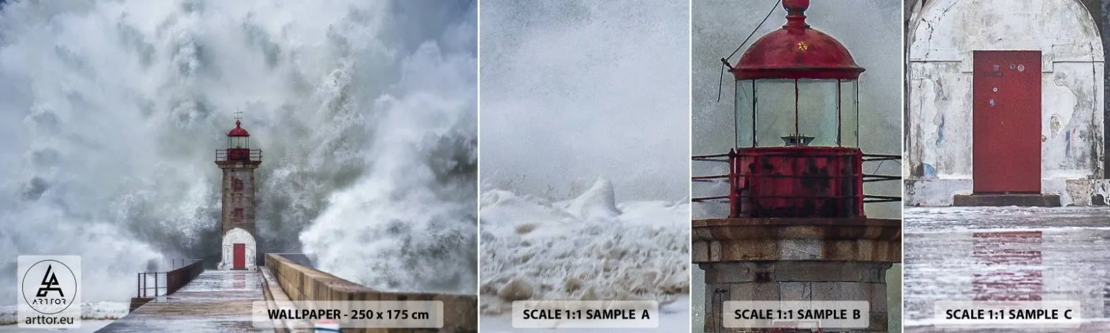 Amostra de Papel de Parede Standard Eco - O rugido das águas, o som do vento - Farol, Paisagem, oceano - 100x30 cm
