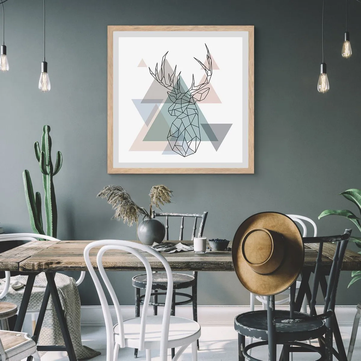 Pôster com moldura de carvalho claro - Numa floresta geométrica - 30x30 cm