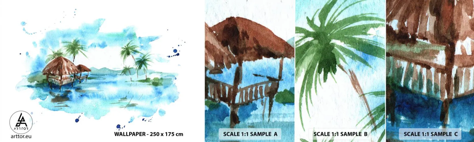 Amostra de Papel de Parede Standard Eco - Algures no Pacífico - Paisagem, Ilha, Palmeiras - 100x30 cm