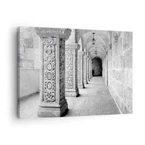 Quadro em tela - Colunas históricas em uma foto monocromática - 70x50cm - E para onde...? - Decoração de parede moderna para a sala de estar e quarto ARTTOR