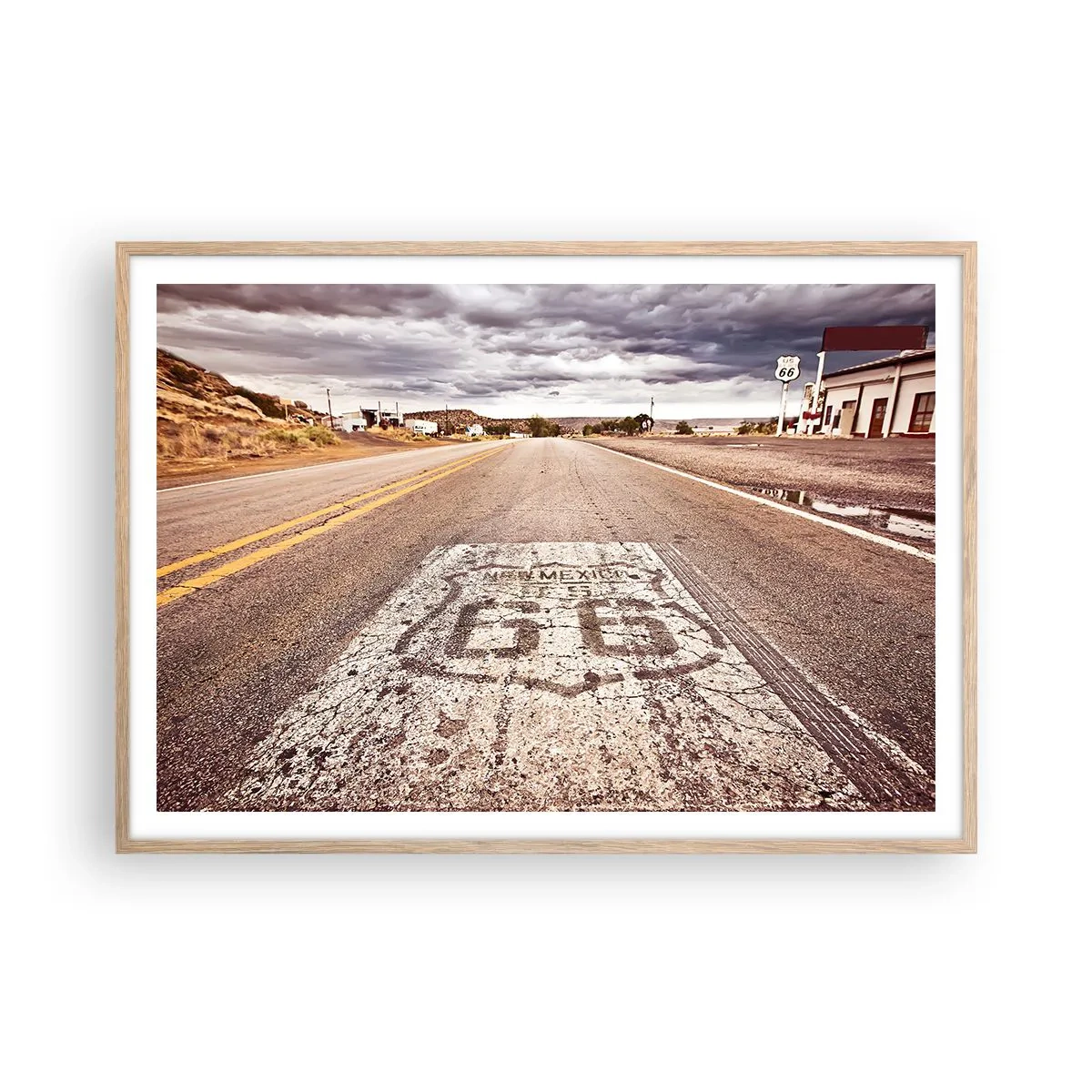Pôster com moldura de carvalho claro - Mother Road - uma lenda americana - 100x70 cm