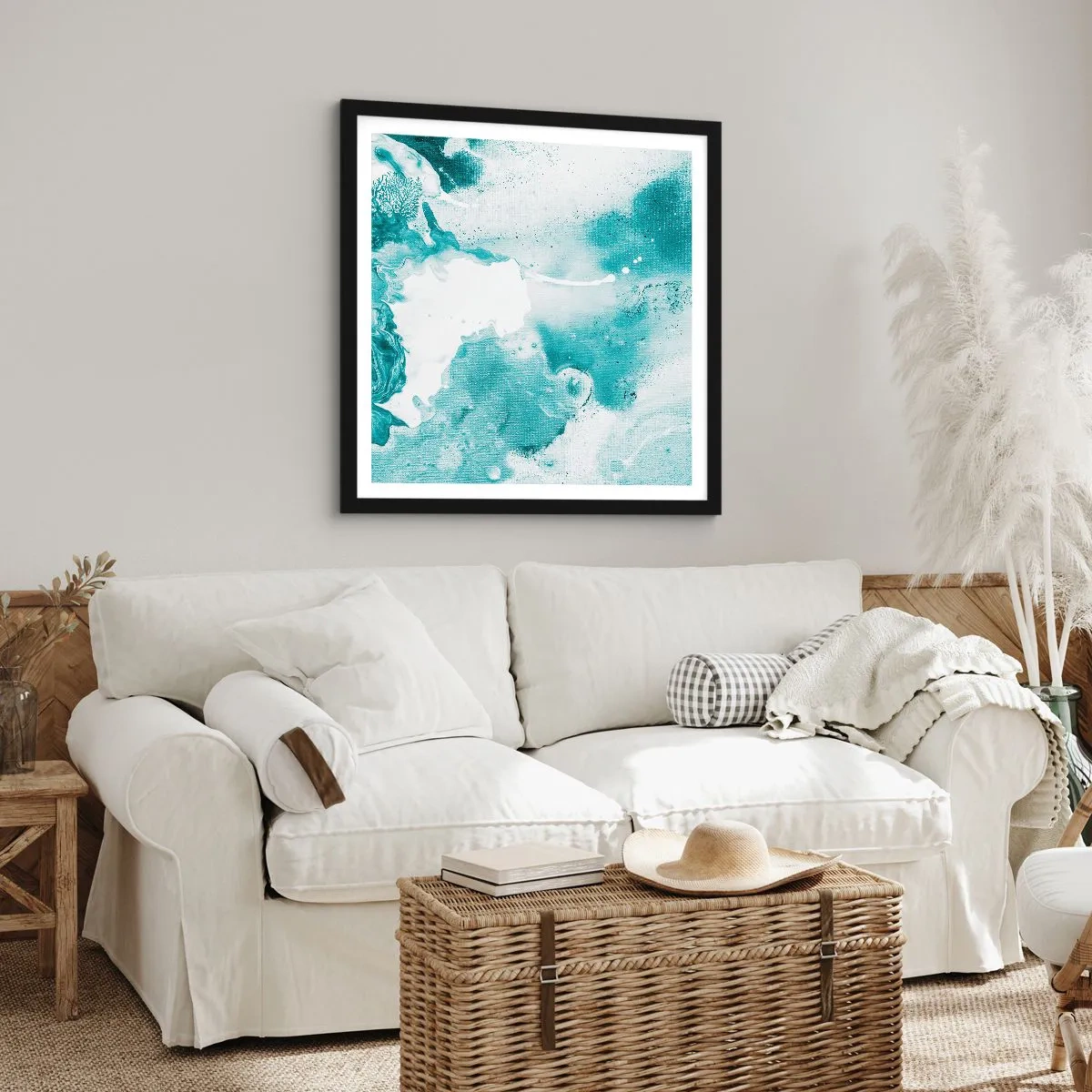 Pôster com moldura preta - Inundado em azul - 60x60 cm