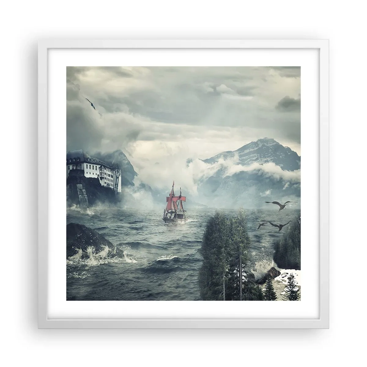 Pôster em moldura branca - Nas águas mágicas - 50x50 cm