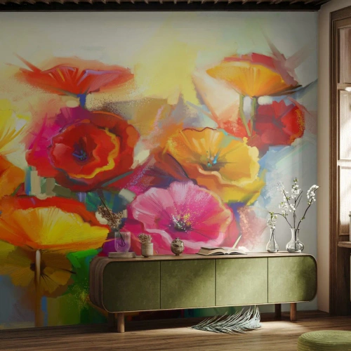 Papel de Parede Premium Canvas - Não só vermelho - Flores, Papoilas, Jardim - 250x175 cm