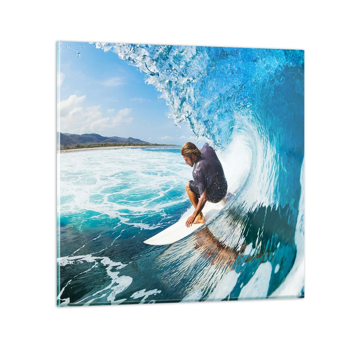 Quadro em vidro - Dançando com as ondas - 30x30 cm