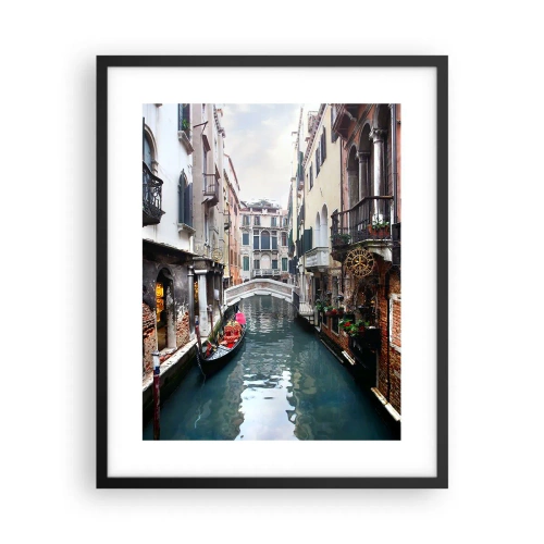 Pôster com moldura preta - Paisagem veneziana com gôndola e ponte - 40x50 cm