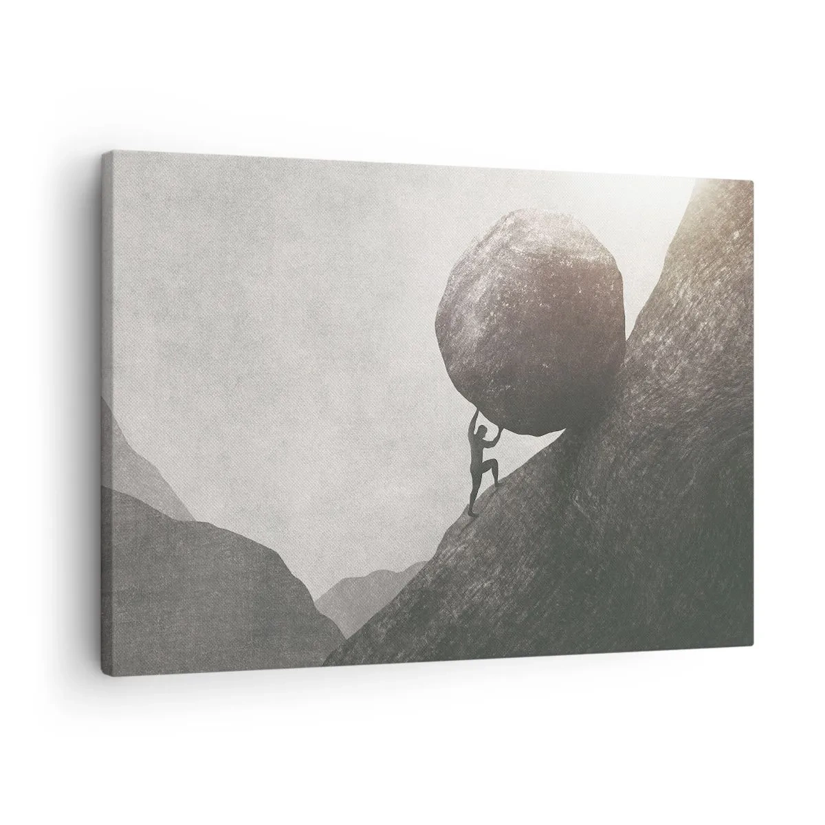 Quadro em tela - Um homem escalando uma enorme pedra em uma colina - 70x50cm - Eu creio - Decoração de parede moderna para a sala de estar e quarto ARTTOR