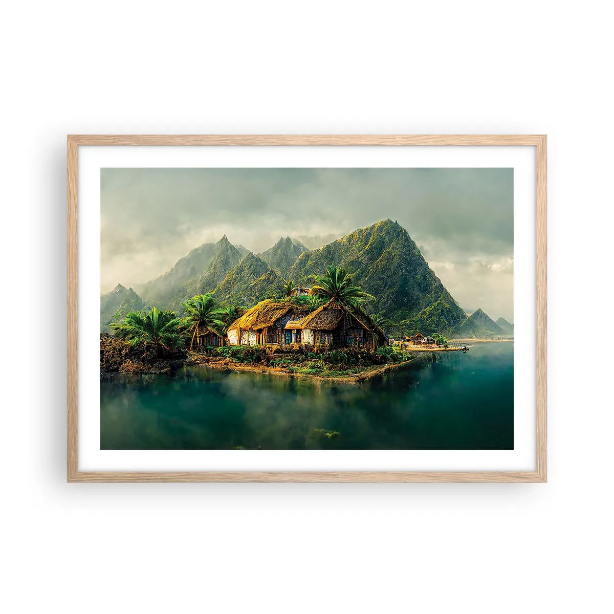 Pôster com moldura de carvalho claro - Paraíso Tropical - 70x50 cm