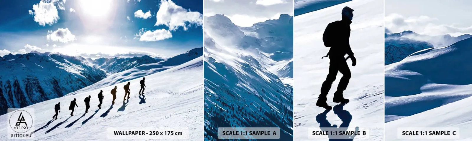 Amostra de Papel de Parede Standard Eco - A equipa vencedora - Caminhada na montanha, Paisagem, Alpes - 100x30 cm