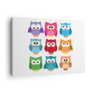 Quadro em tela - Ilustrações coloridas de corujas em estilo infantil - 70x50cm - As diferenças podem ser divertidas - Decoração de parede moderna para a sala de estar e quarto ARTTOR