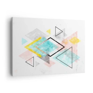 Quadro em tela - Padrões geométricos coloridos em um fundo branco - 70x50cm - Jogo geométrico - Decoração de parede moderna para a sala de estar e quarto ARTTOR