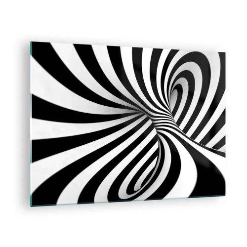 Quadro em vidro - Uma espiral preta e branca criando um efeito espacial dinâmico. - 70x50cm - Composição: espaço dançante - Decoração de parede moderna para a sala de estar e quarto ARTTOR