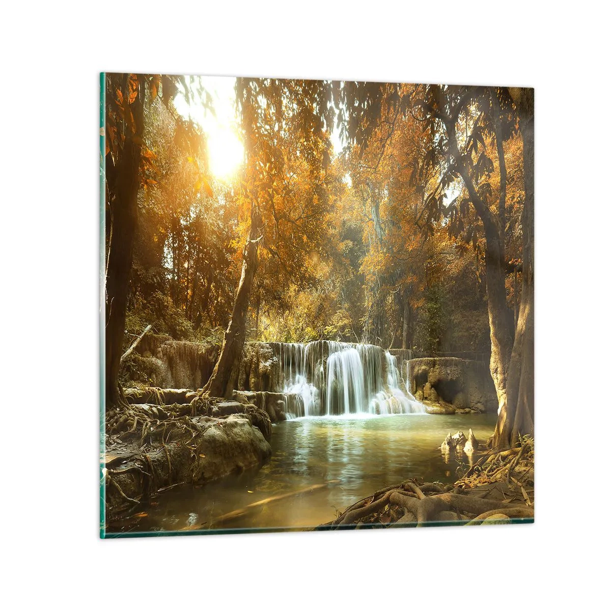 Quadro em vidro - A cascata do parque - 60x60 cm