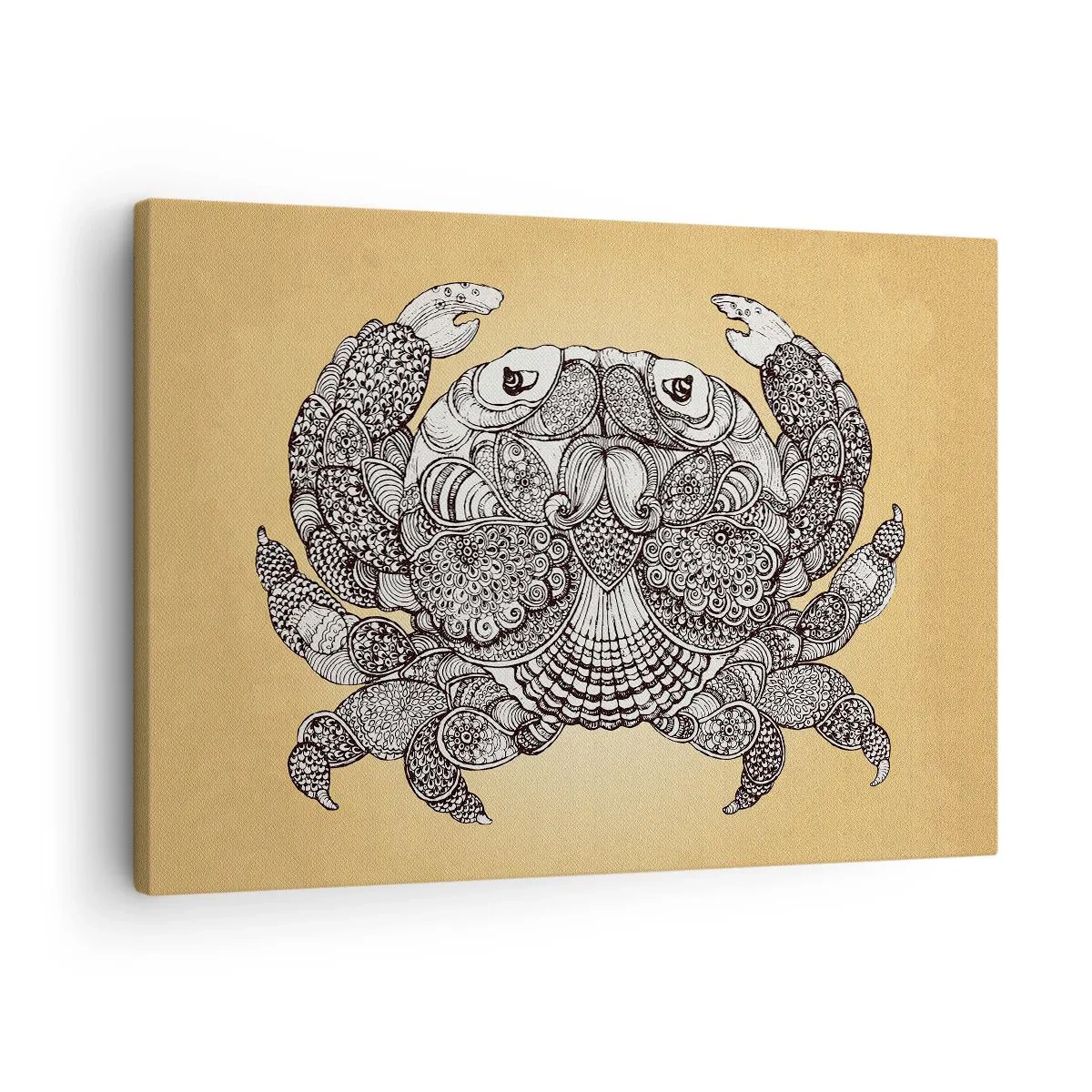 Quadro em tela - Desenho decorativo de um caranguejo sobre fundo dourado - 70x50cm - Contos do Sr. Caranguejo - Decoração de parede moderna para a sala de estar e quarto ARTTOR