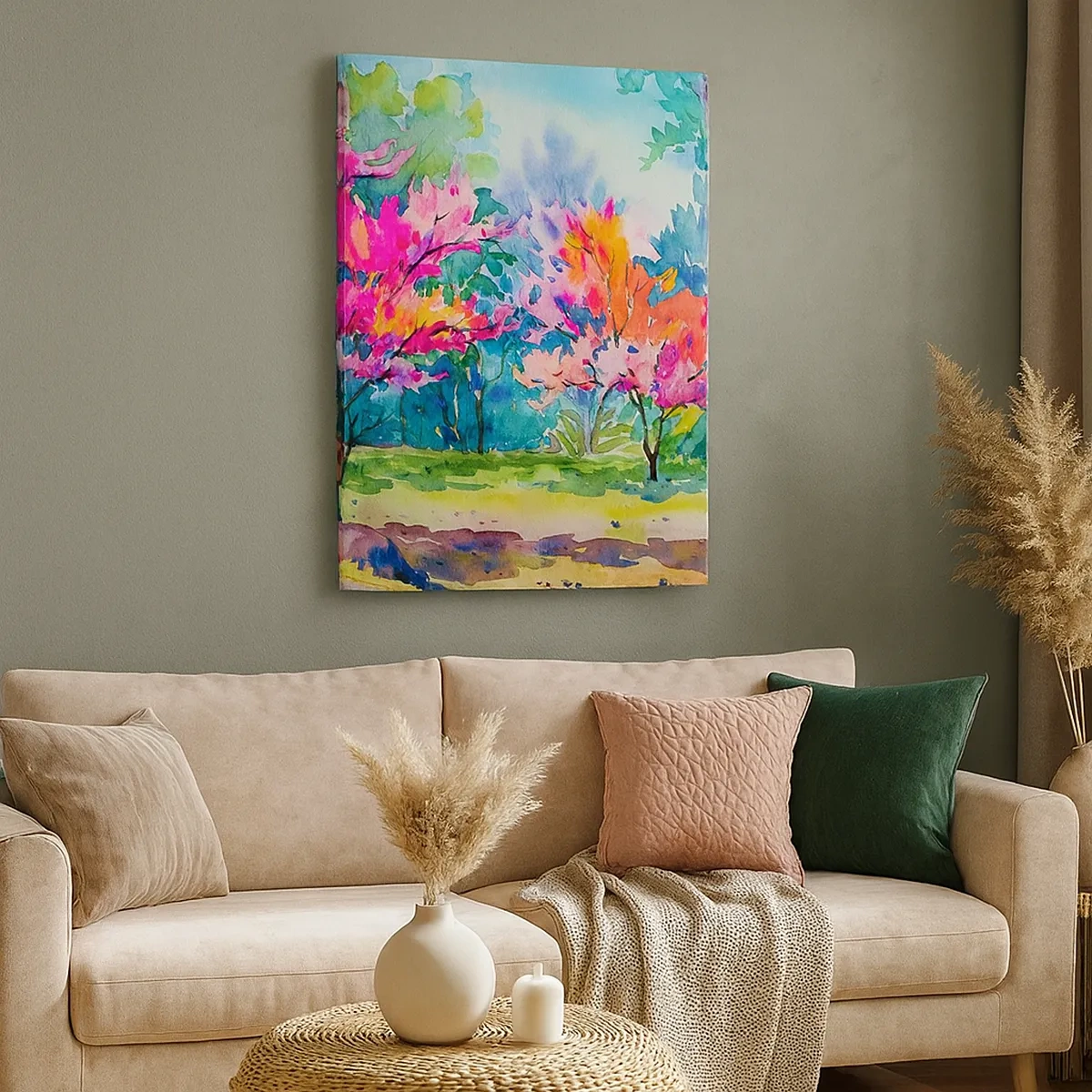 Quadro em tela - Um jardim arco-íris no brilho da primavera - 50x70 cm