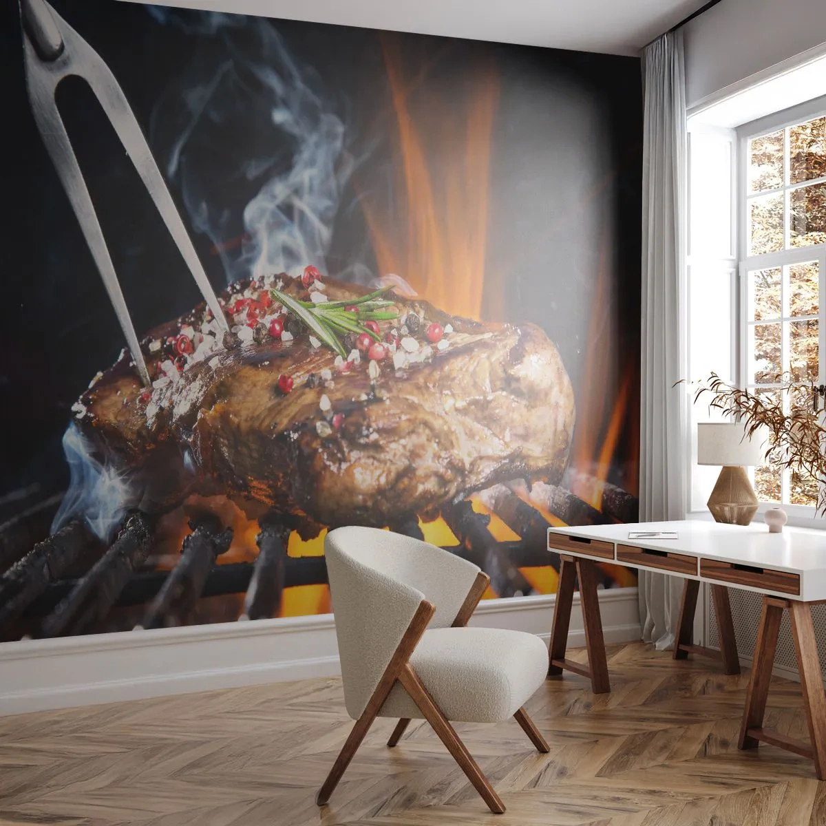 Papel de Parede Premium Canvas - Suculenta e de bom cheiro - Gastronomia, bife, Grade - 250x175 cm