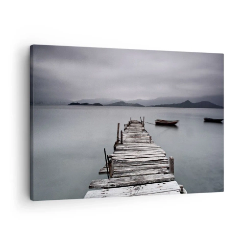 Quadro em tela - Uma ponte de madeira que conduz à superfície calma do lago - 70x50cm - Amanhã pode ir - Decoração de parede moderna para a sala de estar e quarto ARTTOR