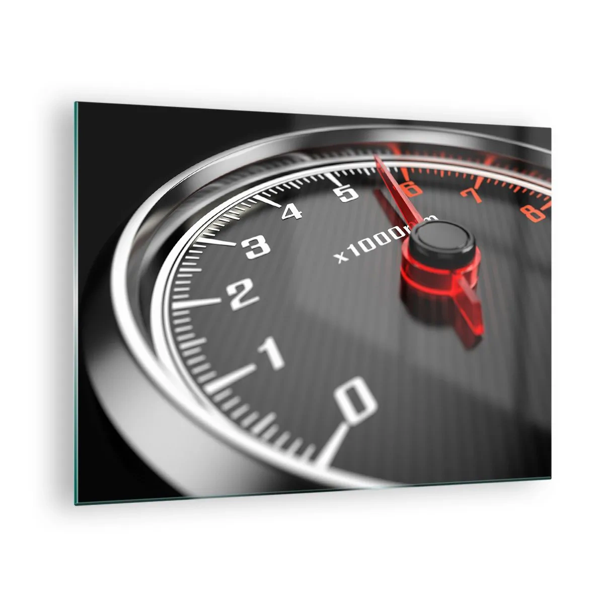 Quadro em vidro - Tacômetro em um carro esportivo com indicação vermelha - 70x50cm - Aceleração máxima - Decoração de parede moderna para a sala de estar e quarto ARTTOR