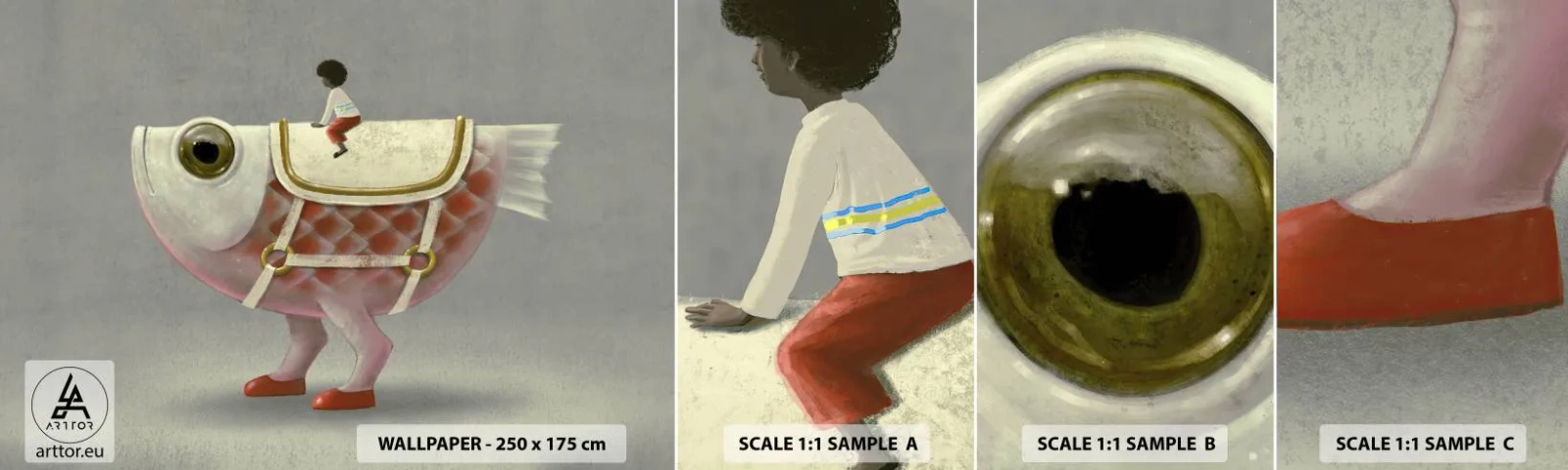 Amostra de Papel de Parede Standard Eco - O cavaleiro Peixoso - Abstração, Peixe, Para crianças - 100x30 cm