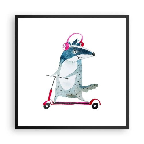 Pôster com moldura preta - A alegria do texugo - 60x60 cm