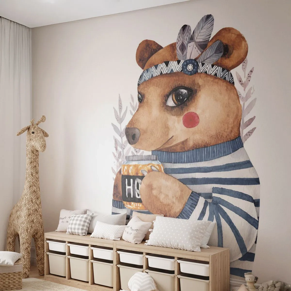 Papel de Parede Premium Sand - Doce ursa - Abstração, Para crianças, Urso - 100x70 cm