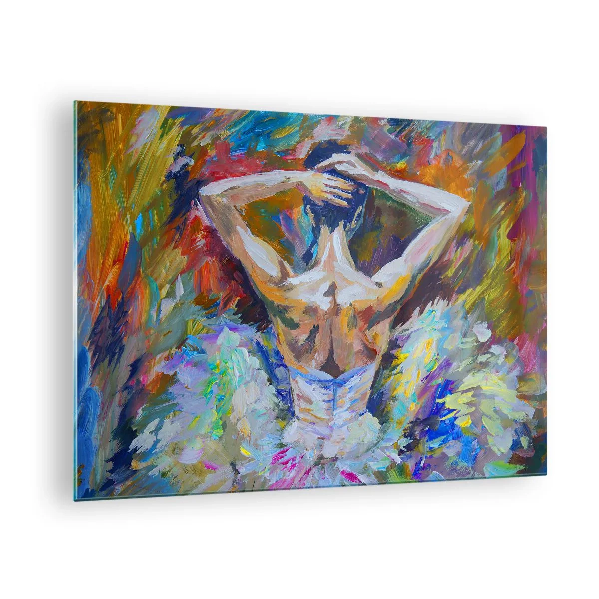 Quadro em vidro - Uma bailarina em um estilo expressivo, colorido e pictórico - 70x50cm - Pode ser qualquer coisa - Decoração de parede moderna para a sala de estar e quarto ARTTOR
