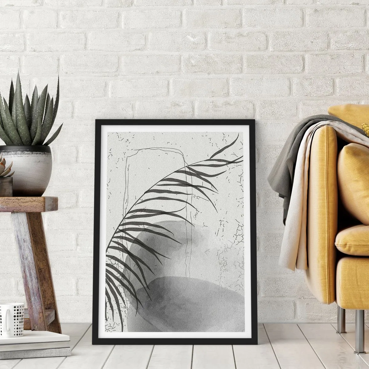 Pôster com moldura preta - Uma composição botânica minimalista em tons de cinza - 50x70cm - O sutil exotismo da natureza - Decoração de parede moderna para a sala de estar e quarto ARTTOR