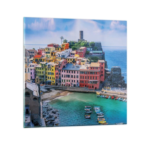 Quadro em vidro - Cidade mágica mediterrânea - 30x30 cm