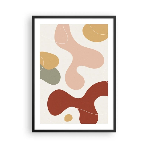 Pôster com moldura preta - Uma composição abstrata em tons pastéis quentes. - 50x70cm - Ziguezagues ornamentais - Decoração de parede moderna para a sala de estar e quarto ARTTOR