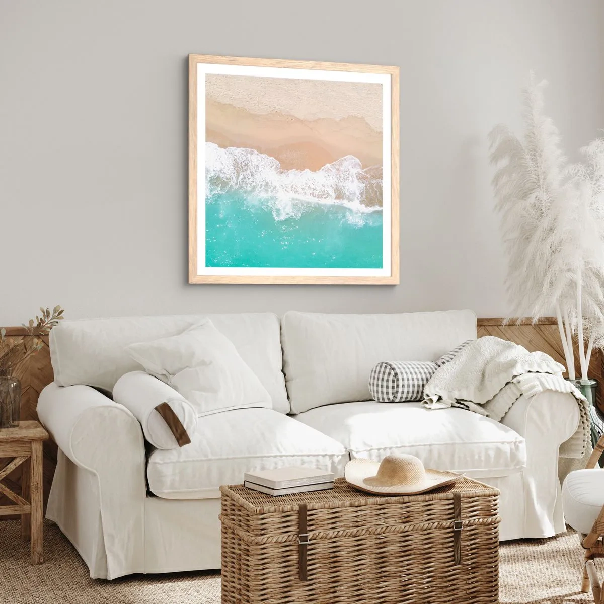 Pôster com moldura de carvalho claro - Toque carinhoso - 60x60 cm