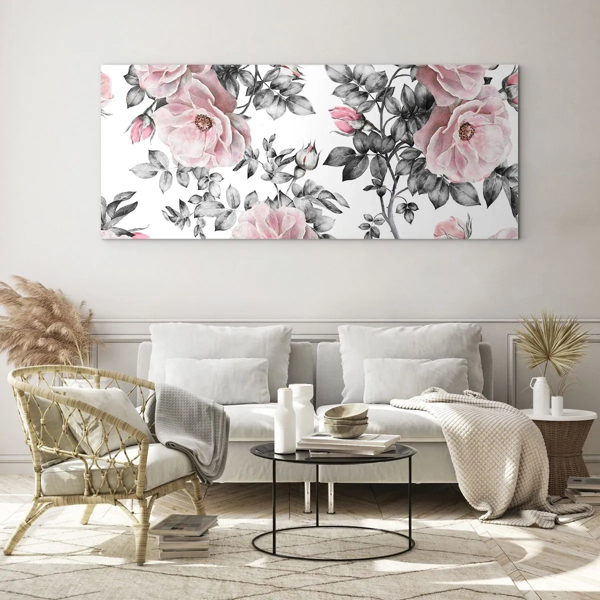 Quadro em vidro - Perder-se nas rosas - 140x50 cm