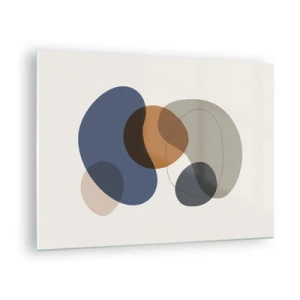 Quadro em vidro - Manchas abstratas coloridas em tons de azul marinho e marrom - 70x50cm - Gotas de cor - Decoração de parede moderna para a sala de estar e quarto ARTTOR