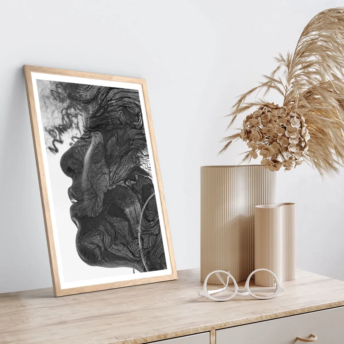 Pôster com moldura de carvalho claro - Entrelaçados em sonhos - 50x70 cm