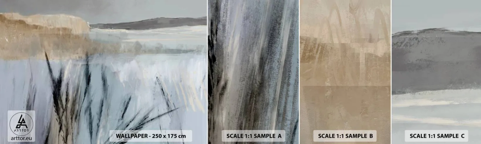 Amostra de papel de parede autocolante Deluxe Sticker - Campos de inverno - Brilhante, Minimalismo, Pedaço - 100x30 cm